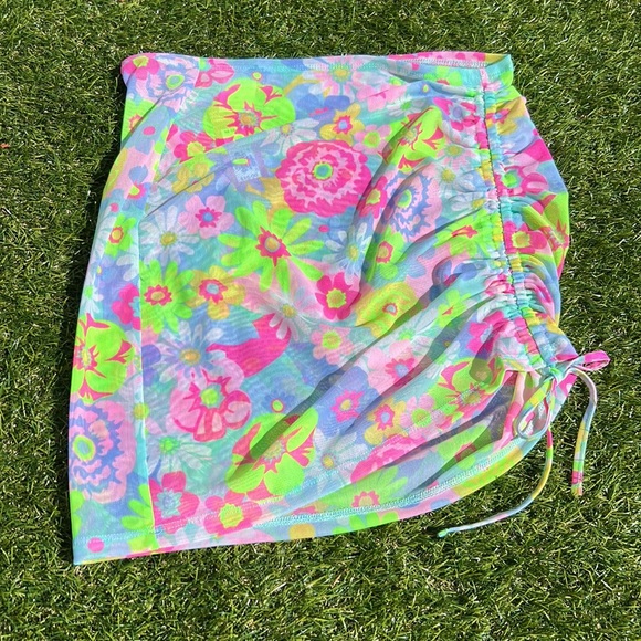 NWT! Xhilaration Multi Floral Tunneled Mesh Coverup Skirt - M - Picture 3 of 6